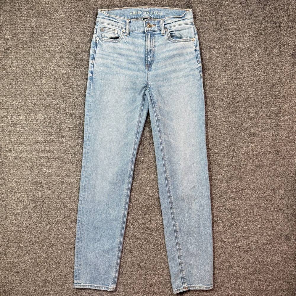 American Eagle Super High-Rise Straight Jeans 000 Reg. Light Wash Blue Stretch